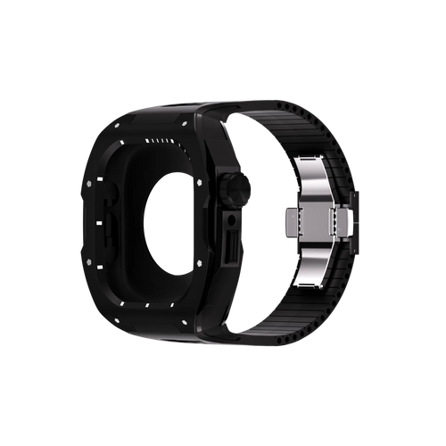 Reqior Apple Watch 45mm case met rubberen band (Zwart)