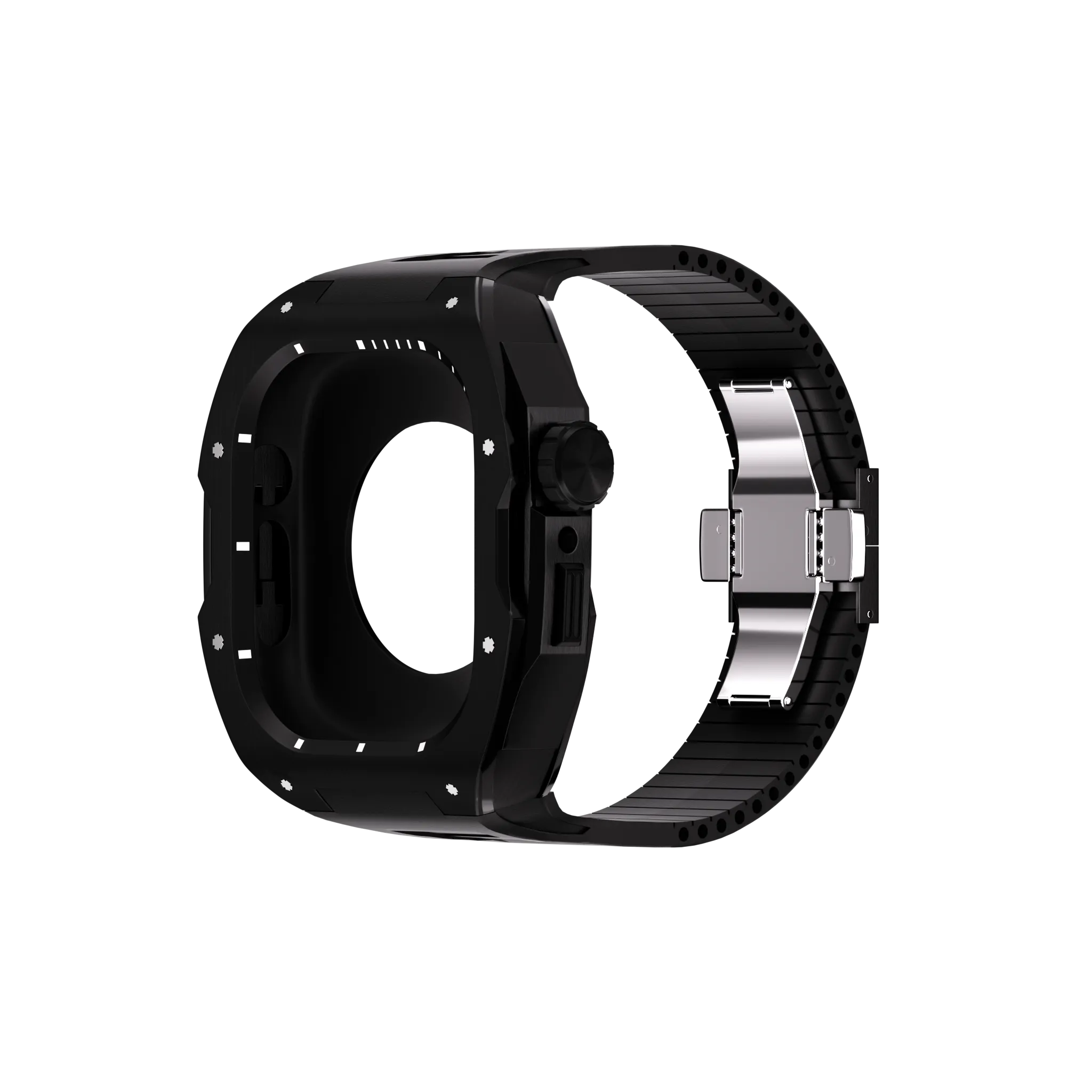 Reqior Apple Watch 45mm case met rubberen band (Zwart)