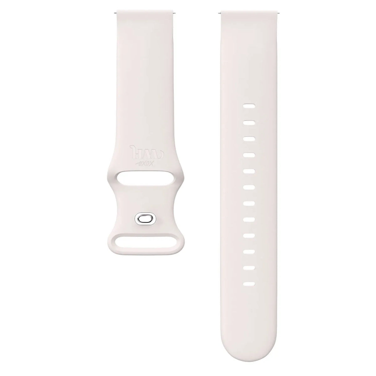 Silicone Strap, beige, laid flat, separate parts, direct top view