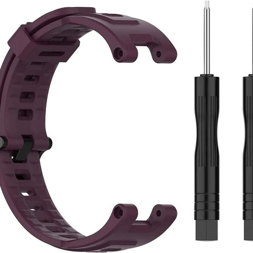 Silicone Strap, purple, laid flat, separate parts, direct top view