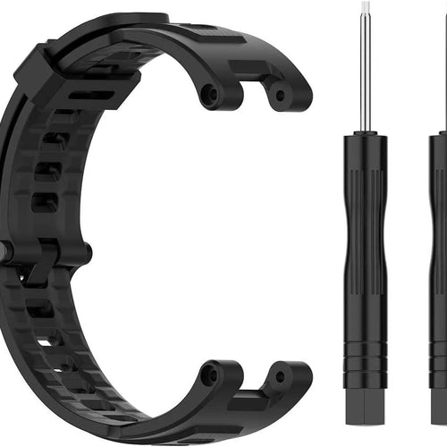 Silicone Strap, black, laid flat, separate parts, direct top view