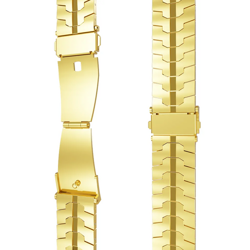 Steel Iron Strap, gold, laid flat, separate parts, direct top view