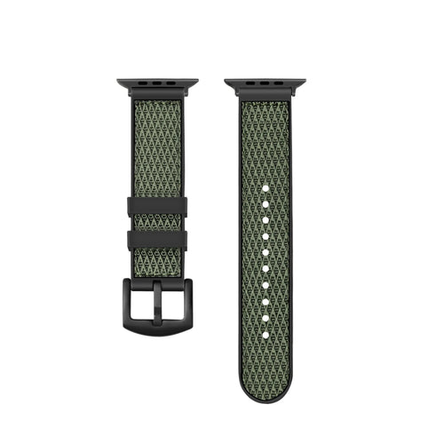 Nylon Hybrid Strap, green, laid flat, separate parts, direct top view