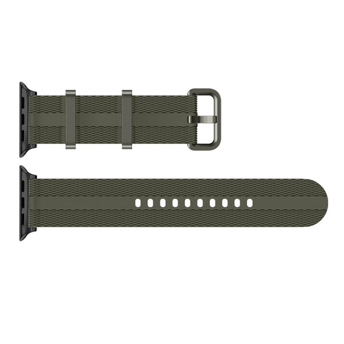 Silicone Active Strap, army green, laid flat, separate parts, direct top view