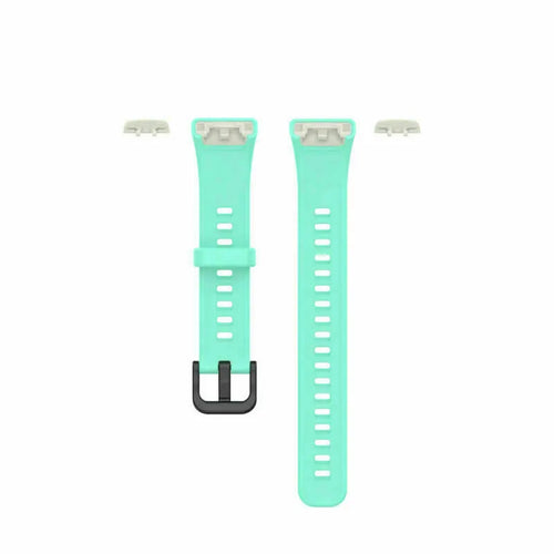 Silicone Strap, aqua, laid flat, separate parts, direct top view