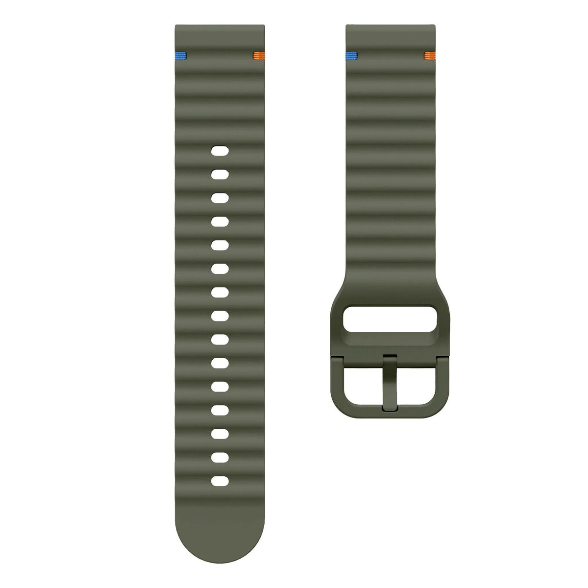 Wave Silicone Strap, army green, laid flat, separate parts, direct top view