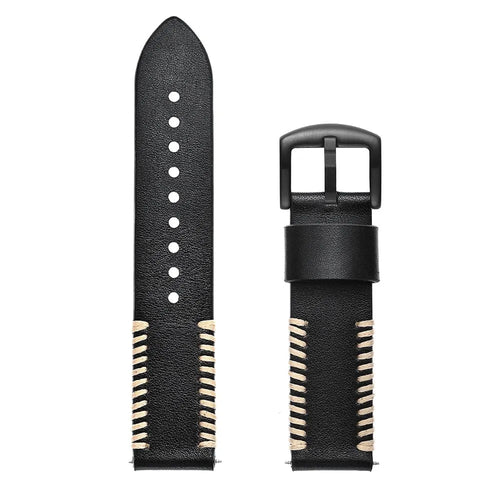 Stitched Leather Strap, black, laid flat, separate parts, direct top view