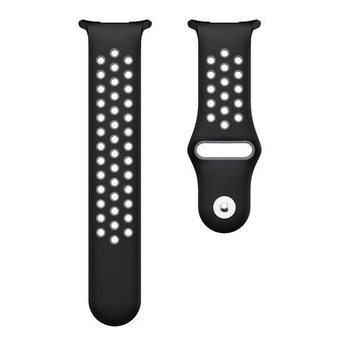 Silicone Sport Strap, black/grey, laid flat, separate parts, direct top view