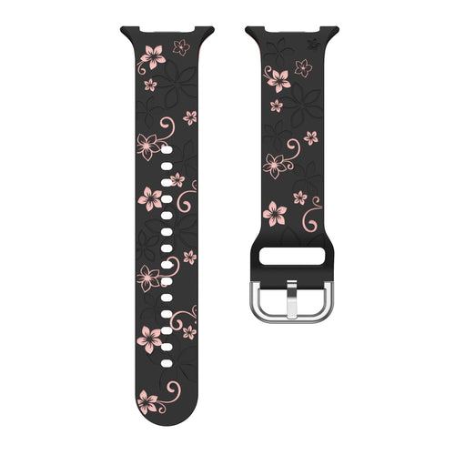 Flower Silicone Strap, black/pink, laid flat, separate parts, direct top view