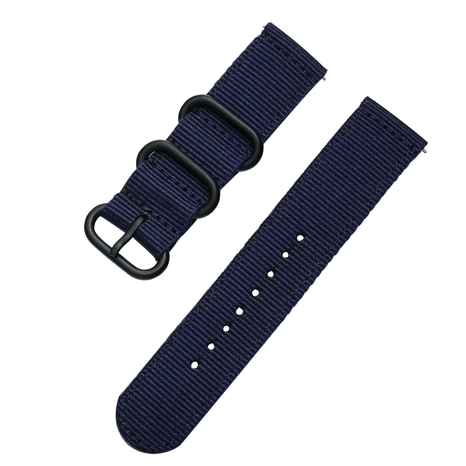 Nylon Buckle Strap, blue, laid flat, separate parts, direct top view