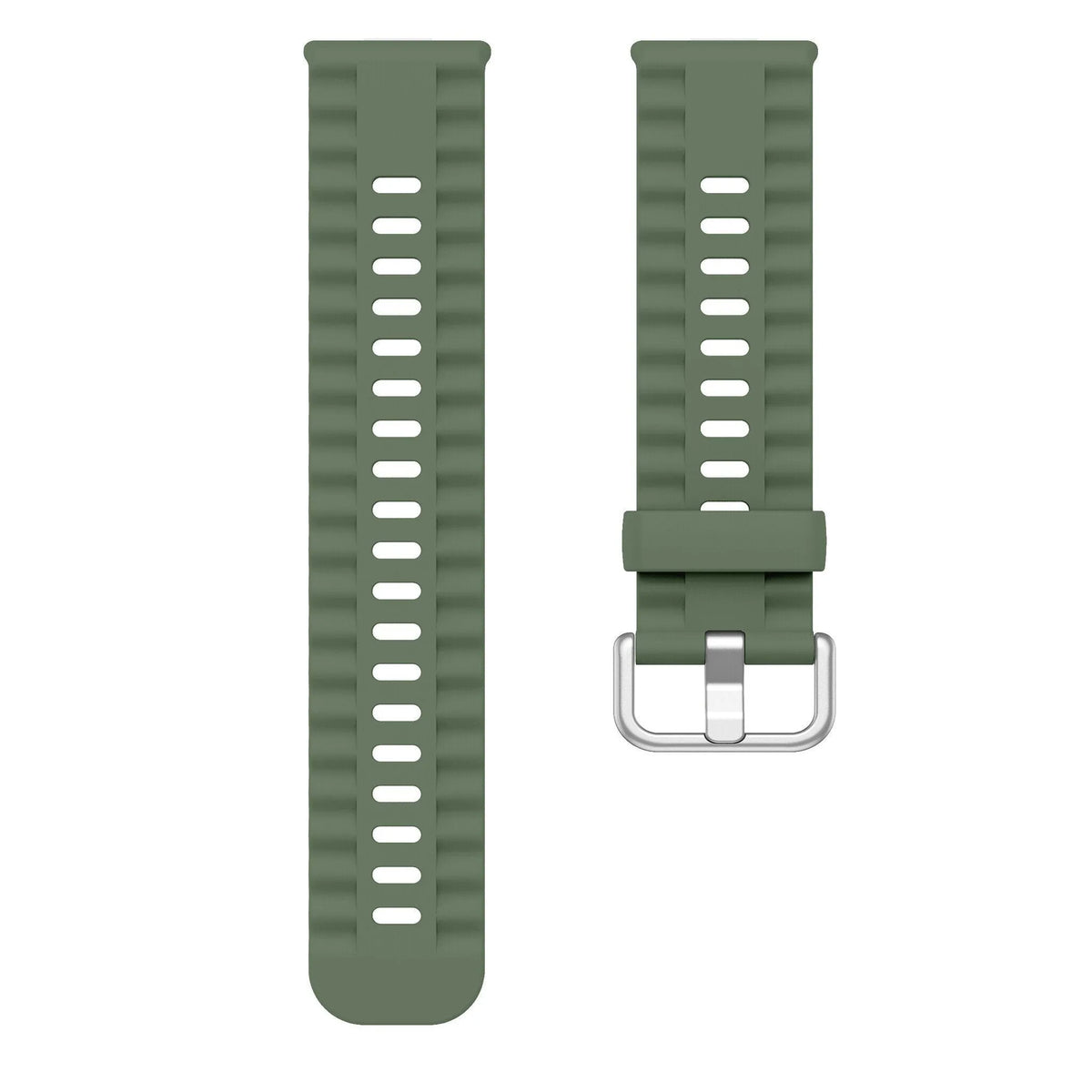 Silicone Classic Strap, dark green, laid flat, separate parts, direct top view
