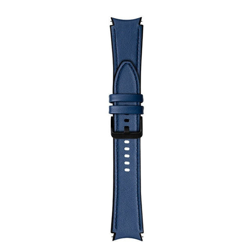 Leather Hybrid Strap, dark blue, laid flat, separate parts, direct top view