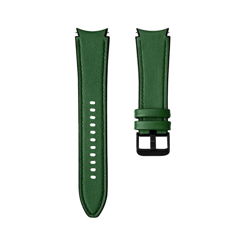 Leather Hybrid Strap, green, laid flat, separate parts, direct top view