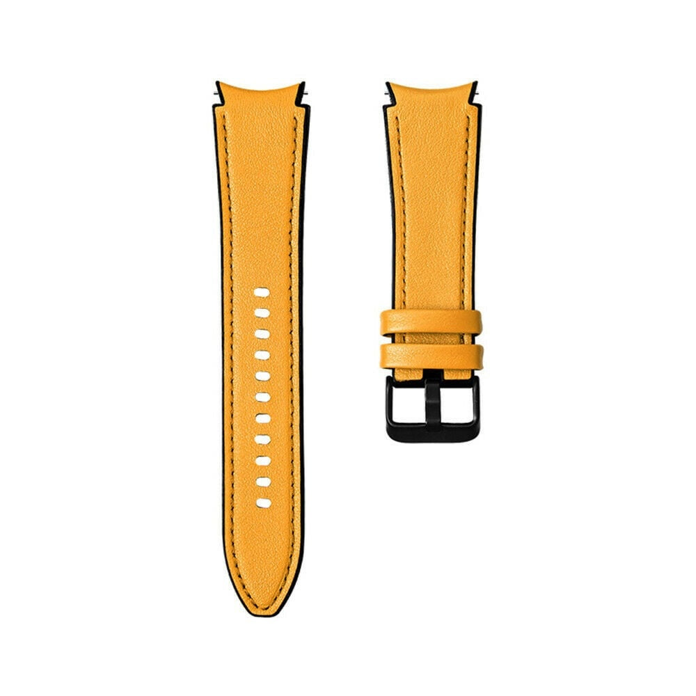Leather Hybrid Strap, yellow, laid flat, separate parts, direct top view
