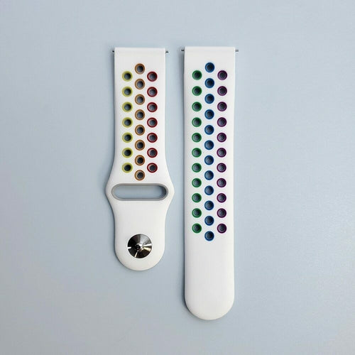 Silicone Sport Strap, white/colourful, laid flat, separate parts, direct top view