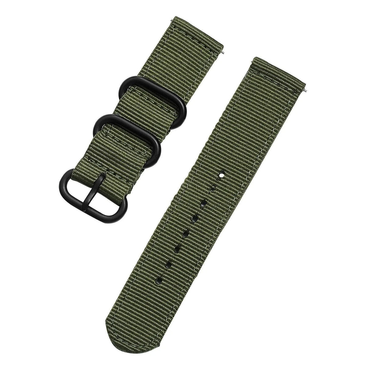 Nylon Buckle Strap, green, laid flat, separate parts, direct top view