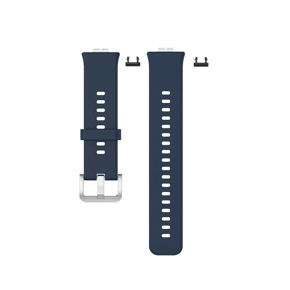 Silicone Strap, dark blue, laid flat, separate parts, direct top view