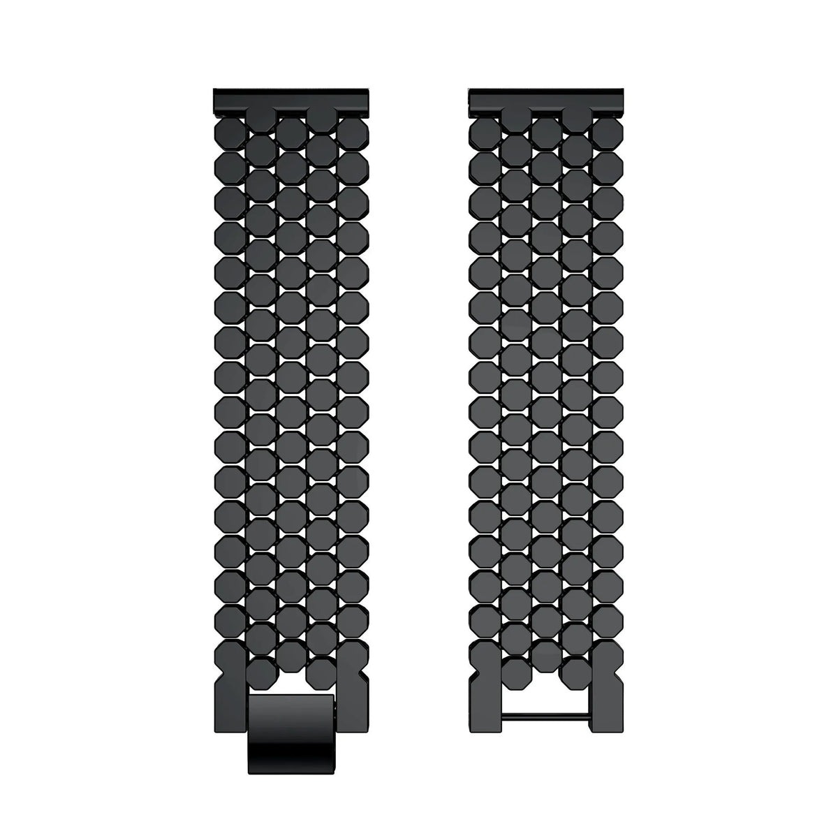 Steel Strap Hexagons, black, laid flat, separate parts, direct top view