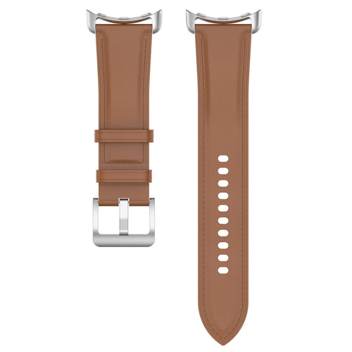 Leather Strap, brown, laid flat, separate parts, direct top view