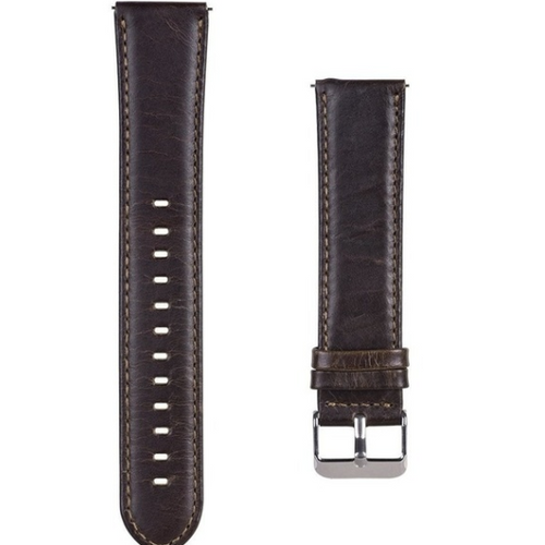 Leather Strap, dark brown, laid flat, separate parts, direct top view