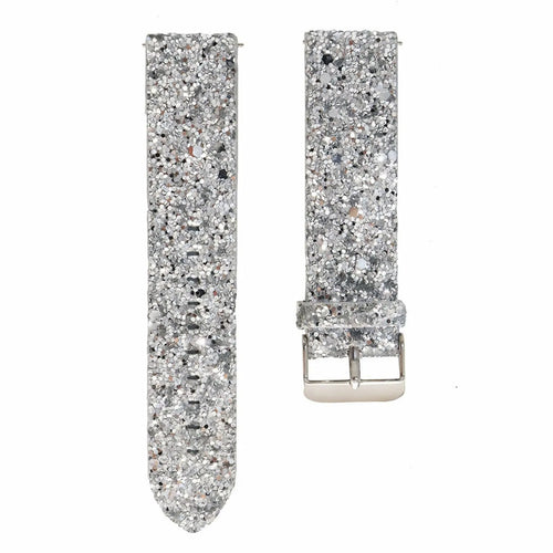 Leather Strap with Glitters, silver, laid flat, separate parts, direct top view