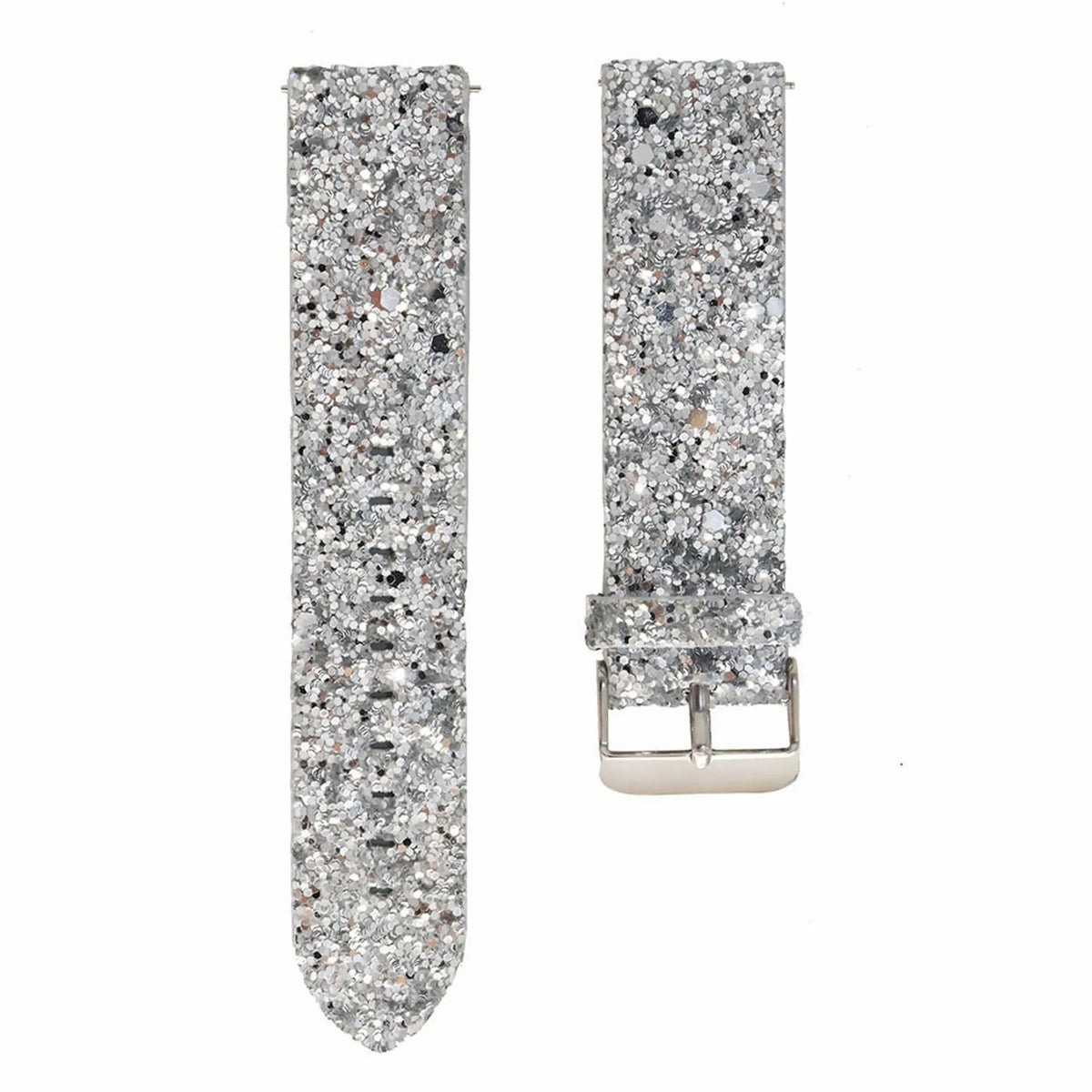 Leather Strap with Glitters, silver, laid flat, separate parts, direct top view