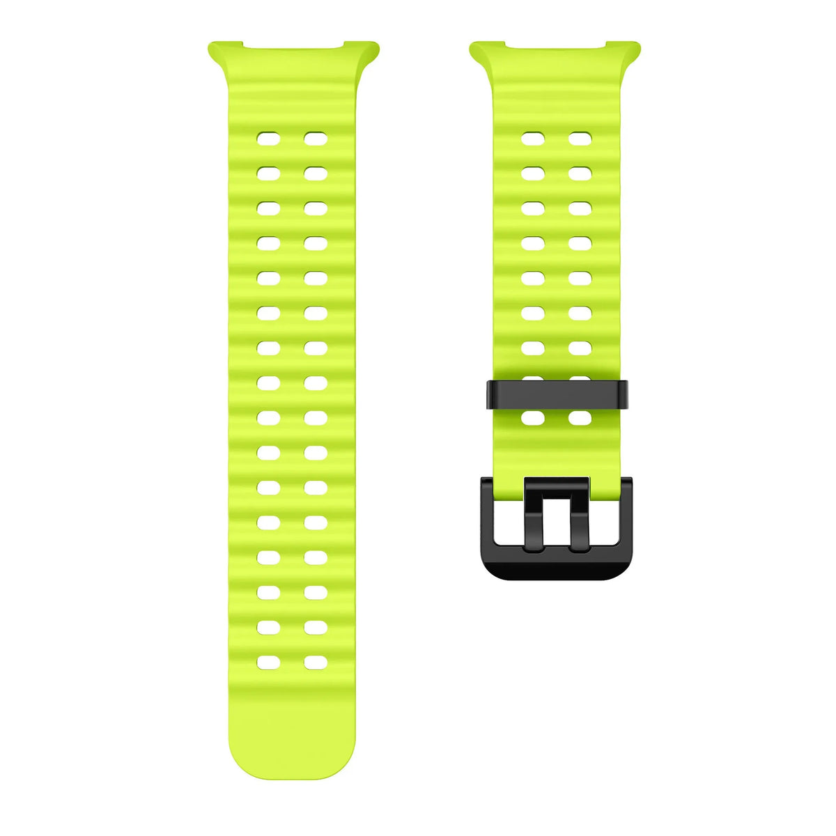 Silicone Ocean Strap, lime, laid flat, separate parts, direct top view