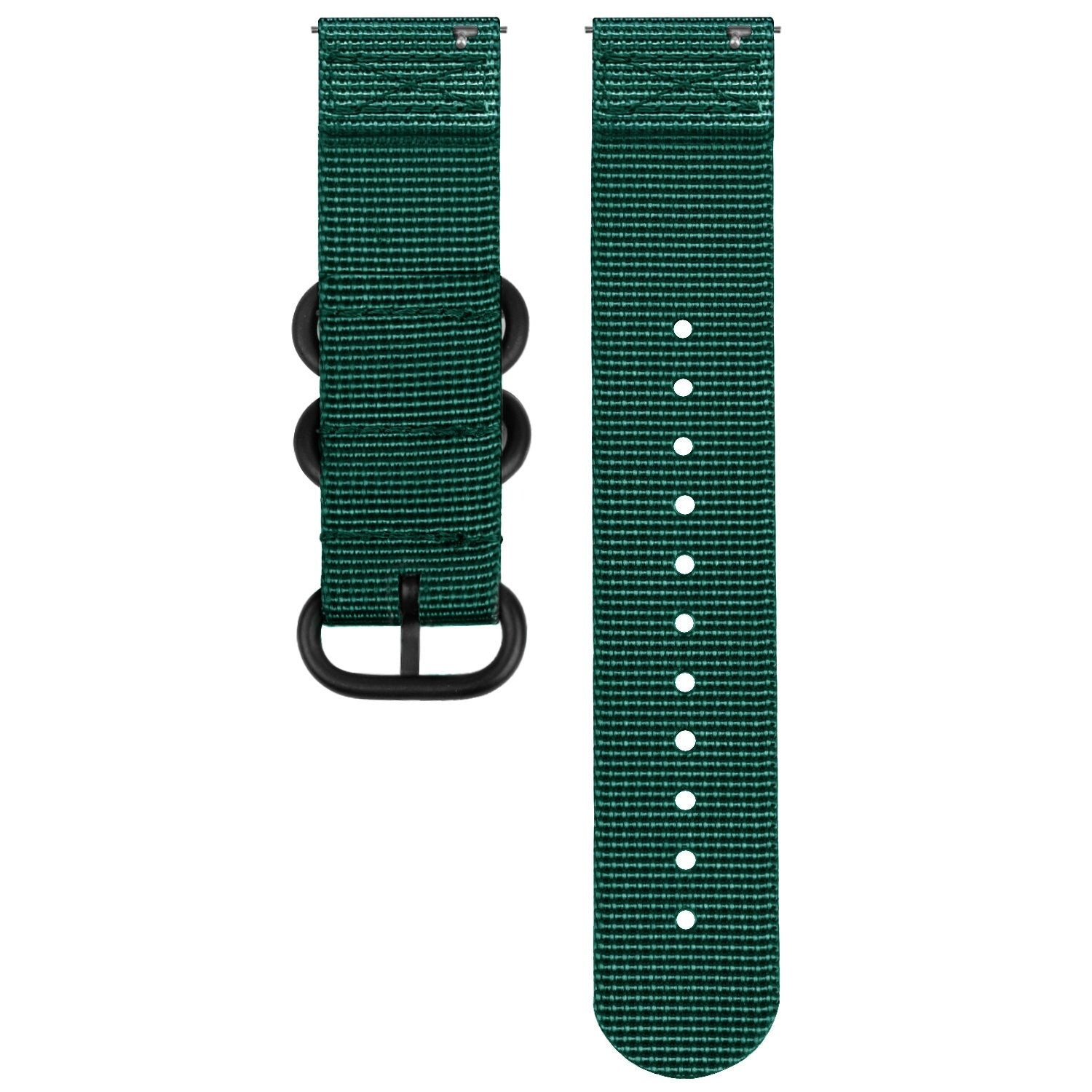 Nylon Buckle Strap, dark green, laid flat, separate parts, direct top view