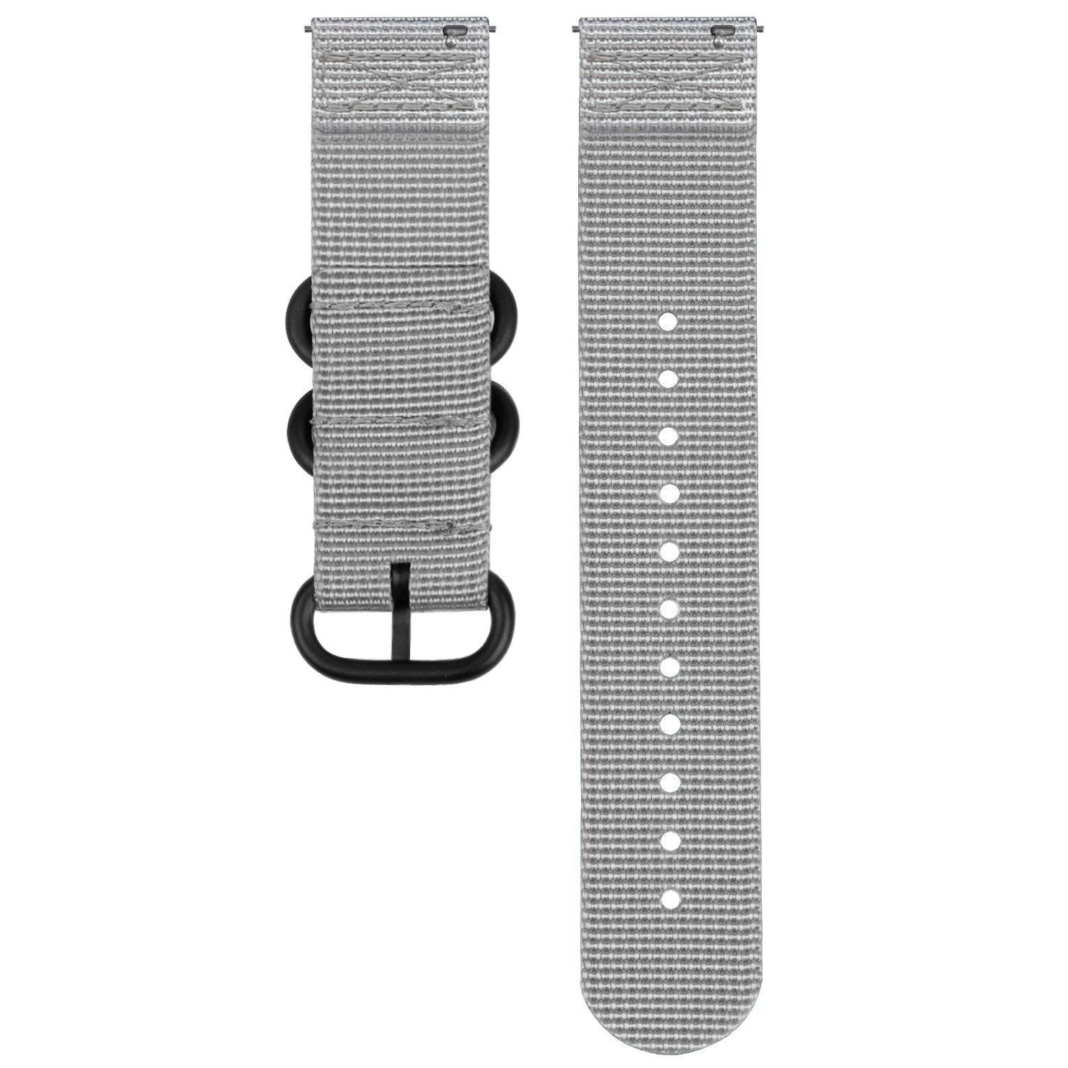 Nylon Buckle Strap, grey, laid flat, separate parts, direct top view