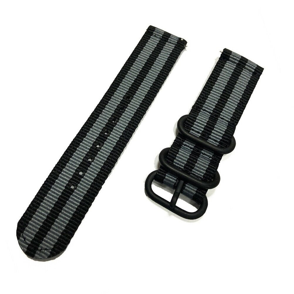 Nylon Buckle Strap, black/grey, laid flat, separate parts, direct top view