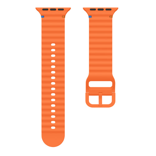 Wave Silicone Strap, orange, laid flat, separate parts, direct top view