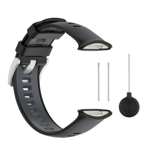 Silicone Sport Strap, black/grey, laid flat, separate parts, direct top view