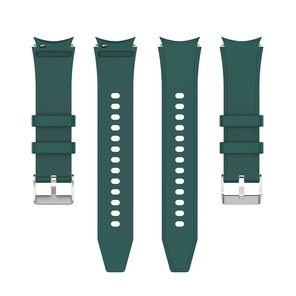 Silicone Strap 'Perfect Fit', dark green, laid flat, separate parts, direct top view
