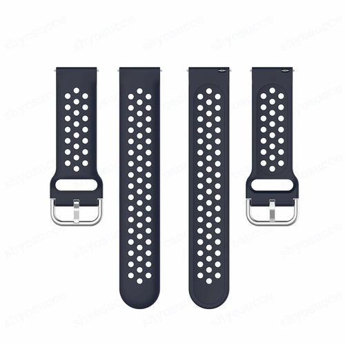 Breathable Silicone Strap, dark blue, laid flat, separate parts, direct top view
