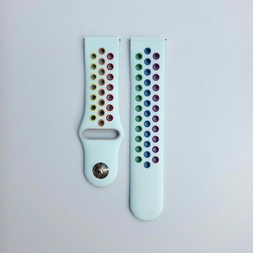 Silicone Sport Strap, light blue/colourful, laid flat, separate parts, direct top view