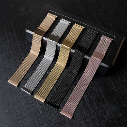 Milanese Strap, rose gold, laid flat, separate parts, direct top view