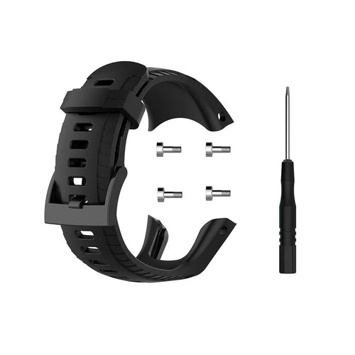 Silicone Strap, black, laid flat, separate parts, direct top view