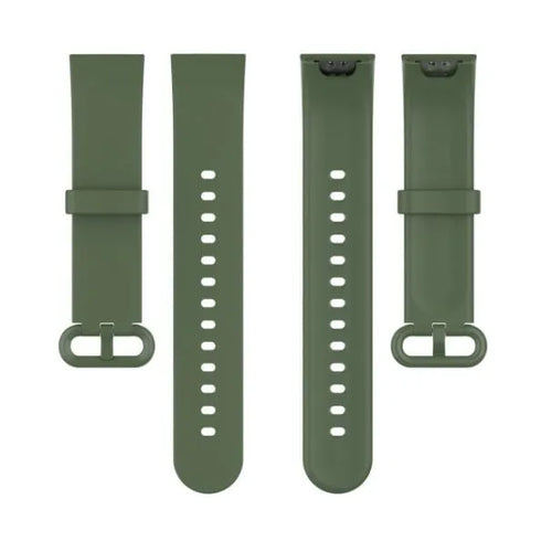 Silicone Strap, dark green, laid flat, separate parts, direct top view