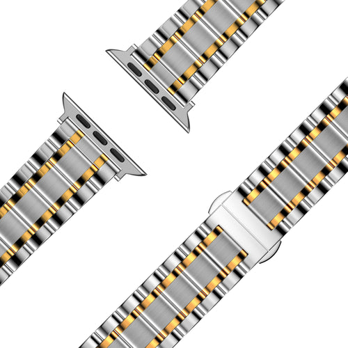 Bandz Apple Watch Ultra stalen schakel band 'Deluxe' (zilver/goud)
