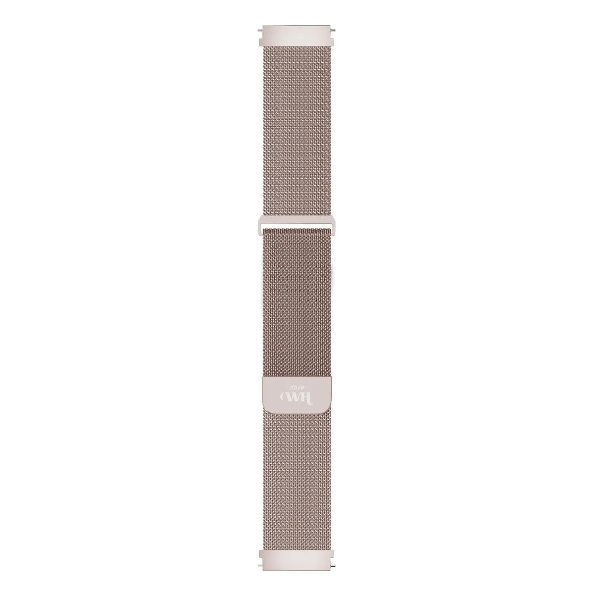 Milanese Strap, pink, laid flat, joined, direct top view