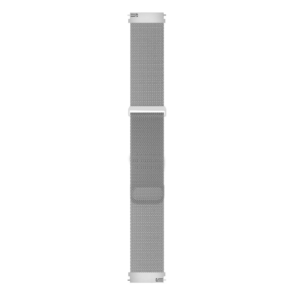 Milanese Strap, silver, laid flat, joined, direct top view