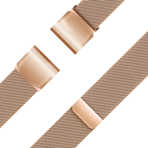 Milanese Loop Strap, rose gold, laid flat, joined, direct top view
