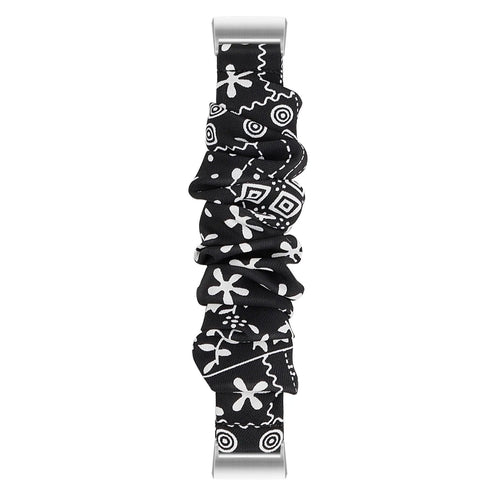 Nylon Scrunchie Strap, black mix, laid flat, joined, direct top view