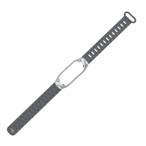 Silicone TPU Strap with Frame, dark grey, laid flat, joined, direct top view