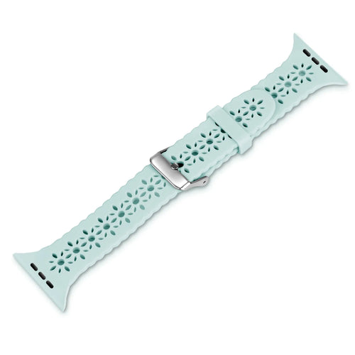 Patterned Silicone Strap, ocean green, laid flat, joined, direct top view