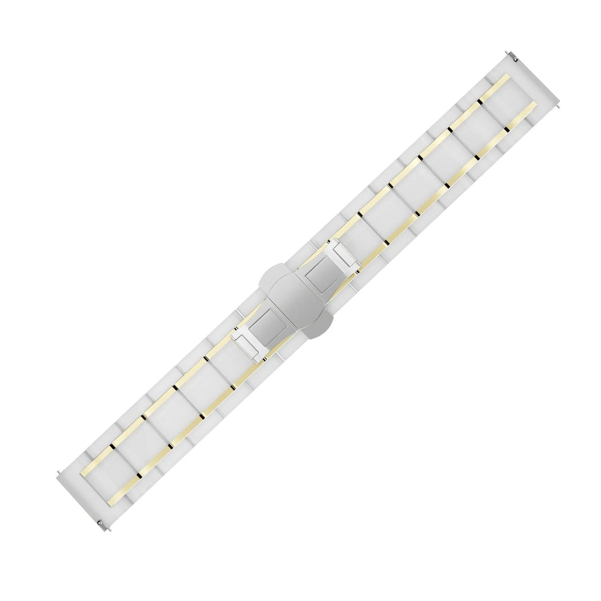 Metal Ceramic Link Strap, white/gold, laid flat, joined, direct top view