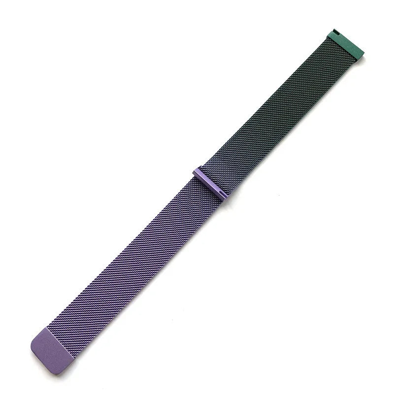 Milanese Strap, purple/green, laid flat, joined, direct top view