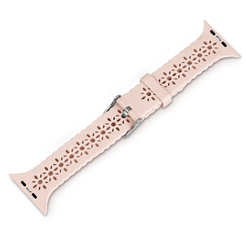 Patterned Silicone Strap, pink, laid flat, joined, direct top view