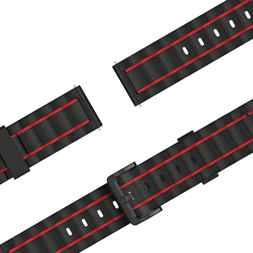 Silicone Sport Strap Striped, laid flat, separate parts, top and underside view