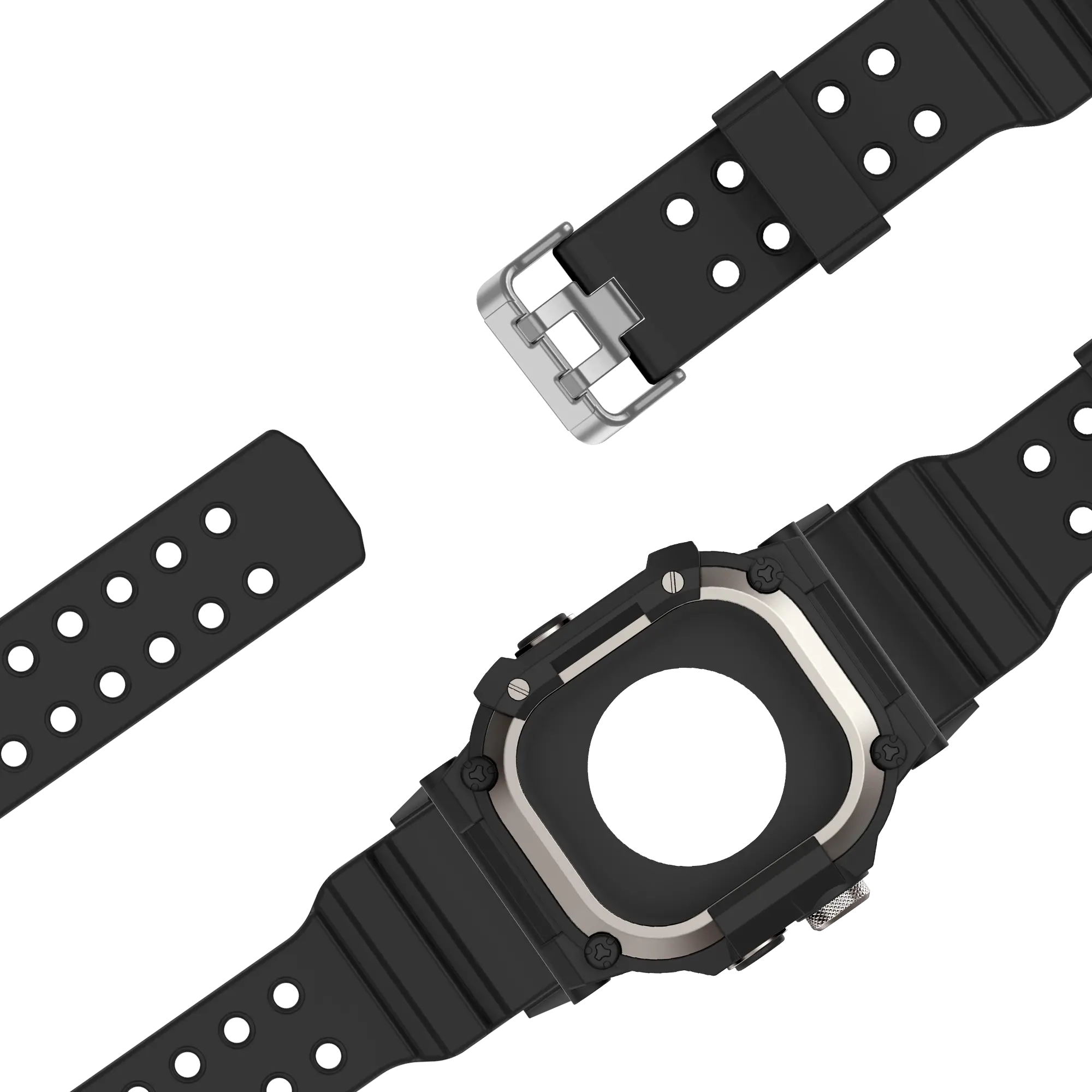 Bandz Apple Watch Ultra TPU band met case (zwart met titanium)